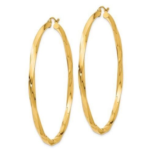 14k Polished 3mm Twisted Hoop Earrings - Picture 2 of 4